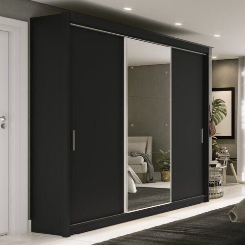 Guarda-Roupa Casal com Espelho 3 Portas 4 Gavetas Viena Yescasa Preto