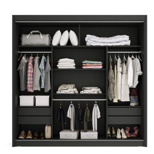 Guarda-Roupa Casal com Espelho 3 Portas 4 Gavetas Viena Yescasa Preto