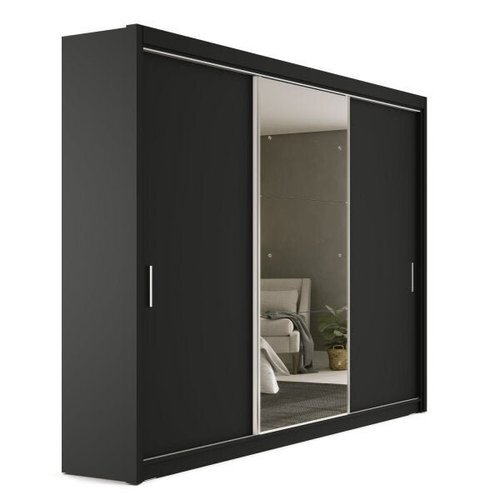 Guarda-Roupa Casal com Espelho 3 Portas 4 Gavetas Viena Yescasa Preto