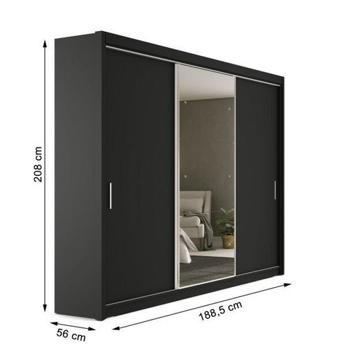 Guarda-Roupa Casal com Espelho 3 Portas 4 Gavetas Viena Yescasa Preto